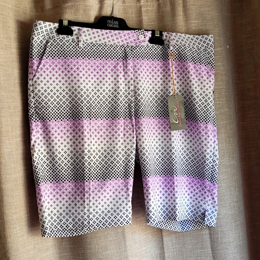 Lavender & White Printed Bermuda Shorts